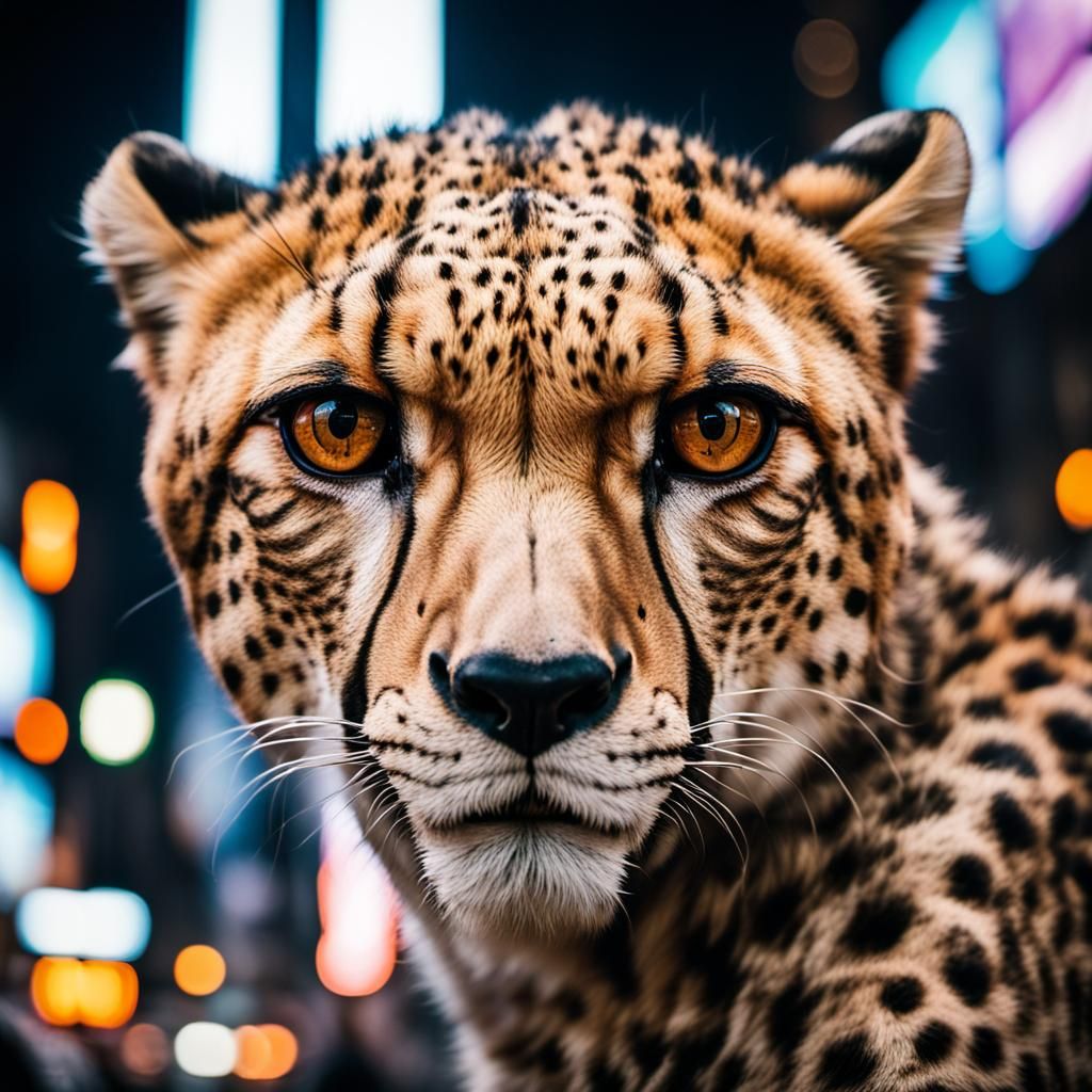Cheetah Portrait in Times Square: Urban Wildlife Photography