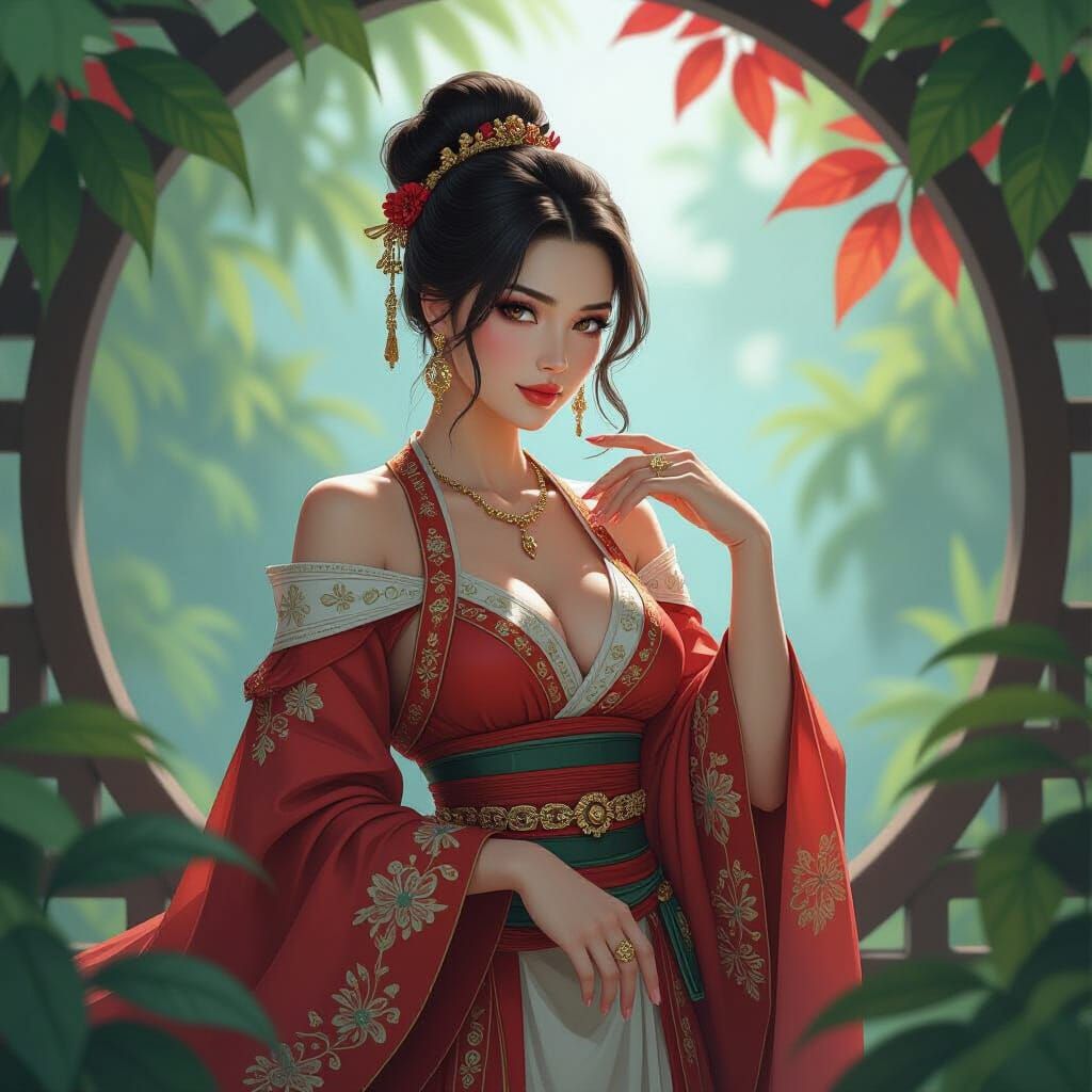 sketch featuring a gracefully elegant woman, surrounded by a...