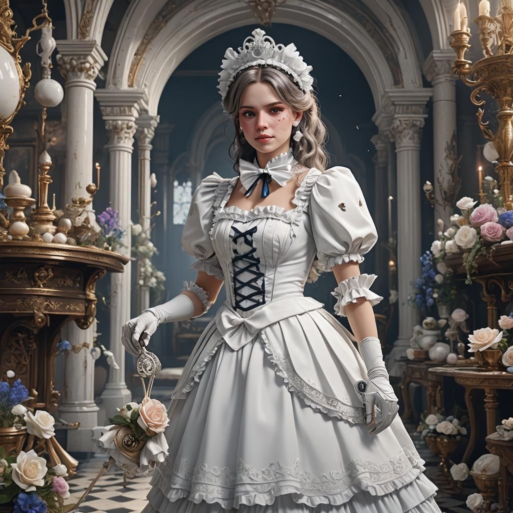 Detailed Fantasy Art of a White Maid