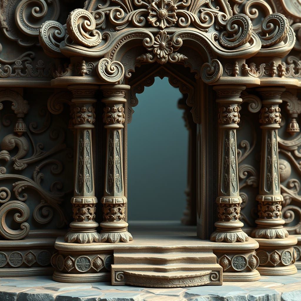 Elegant Temple Sculpture with Delicate Patterns and Earthy T...