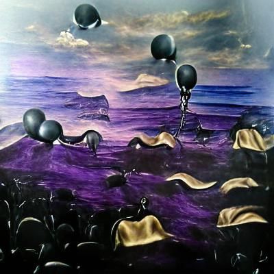 Surreal Black and Purple Ocean in Oil on Canvas