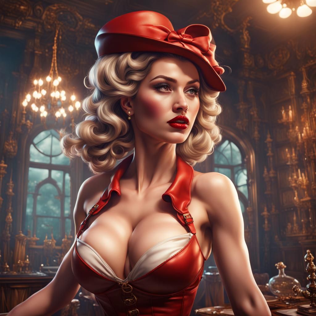 Striking Pin-Up Girl in Detailed Matte Painting