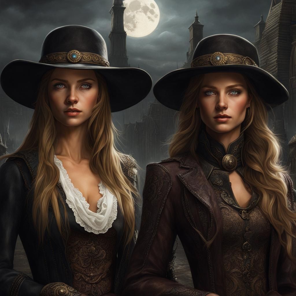 Fantasy Gunslinging Twins in Horror Style