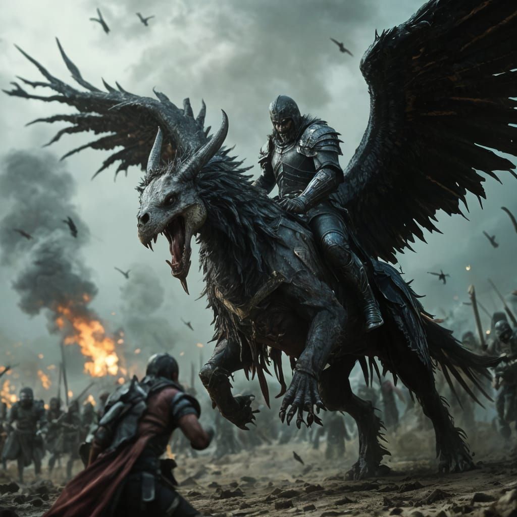 Black Knight on Undead Griffon in Epic Battle
