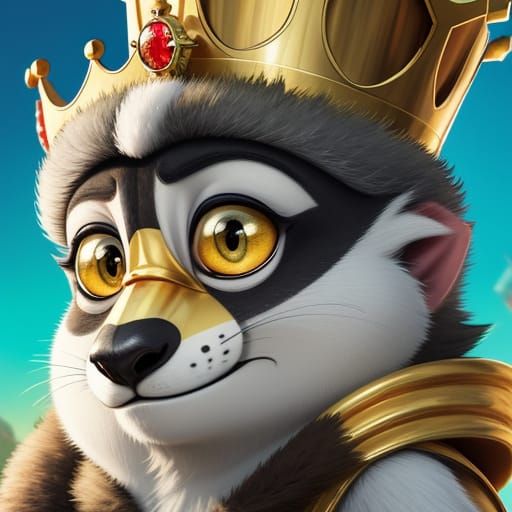 King Julien Cartoon Art with Golden Crown