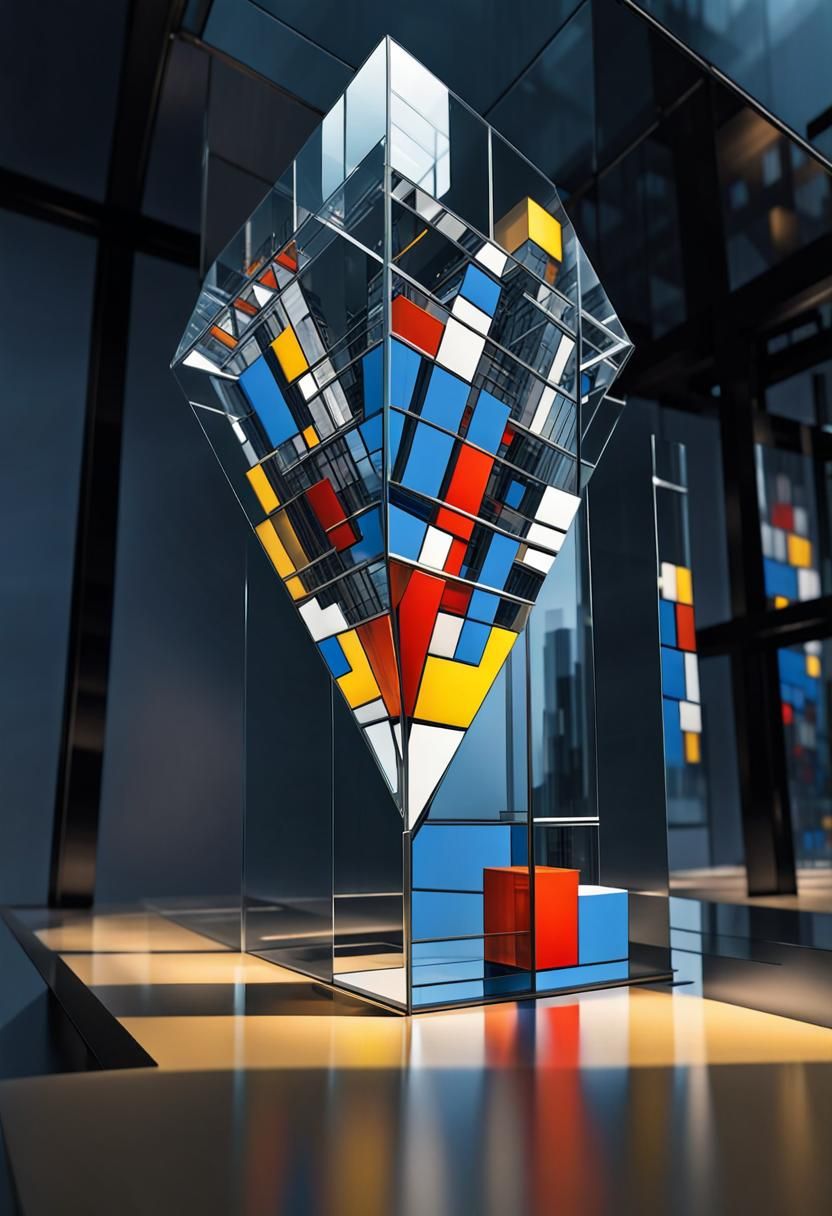 Glass City in Cube: Mondrian-Inspired Reflections