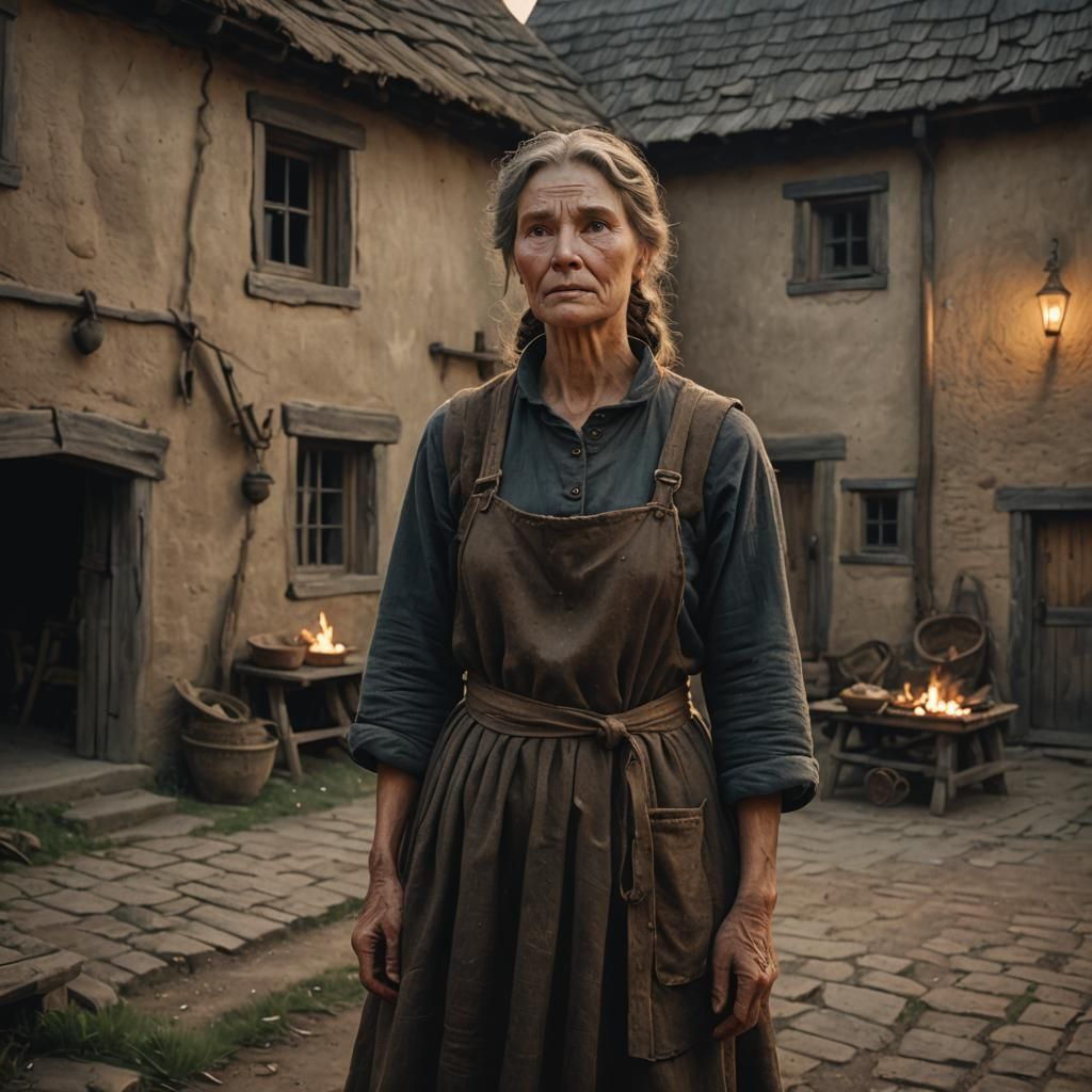 A Medieval Woman in a Rustic Village