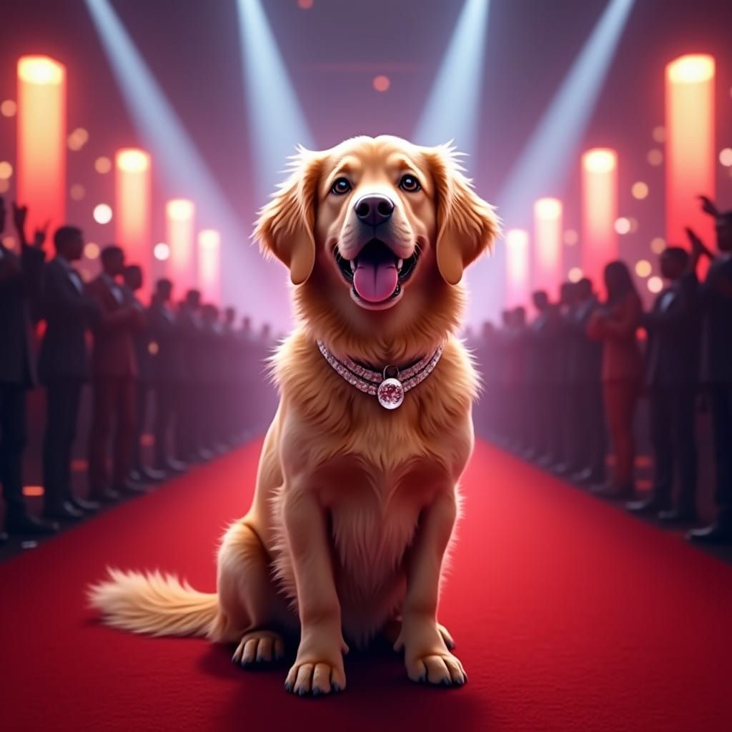 Golden Retriever Struts Red Carpet Glamour in Hyper-Realisti...