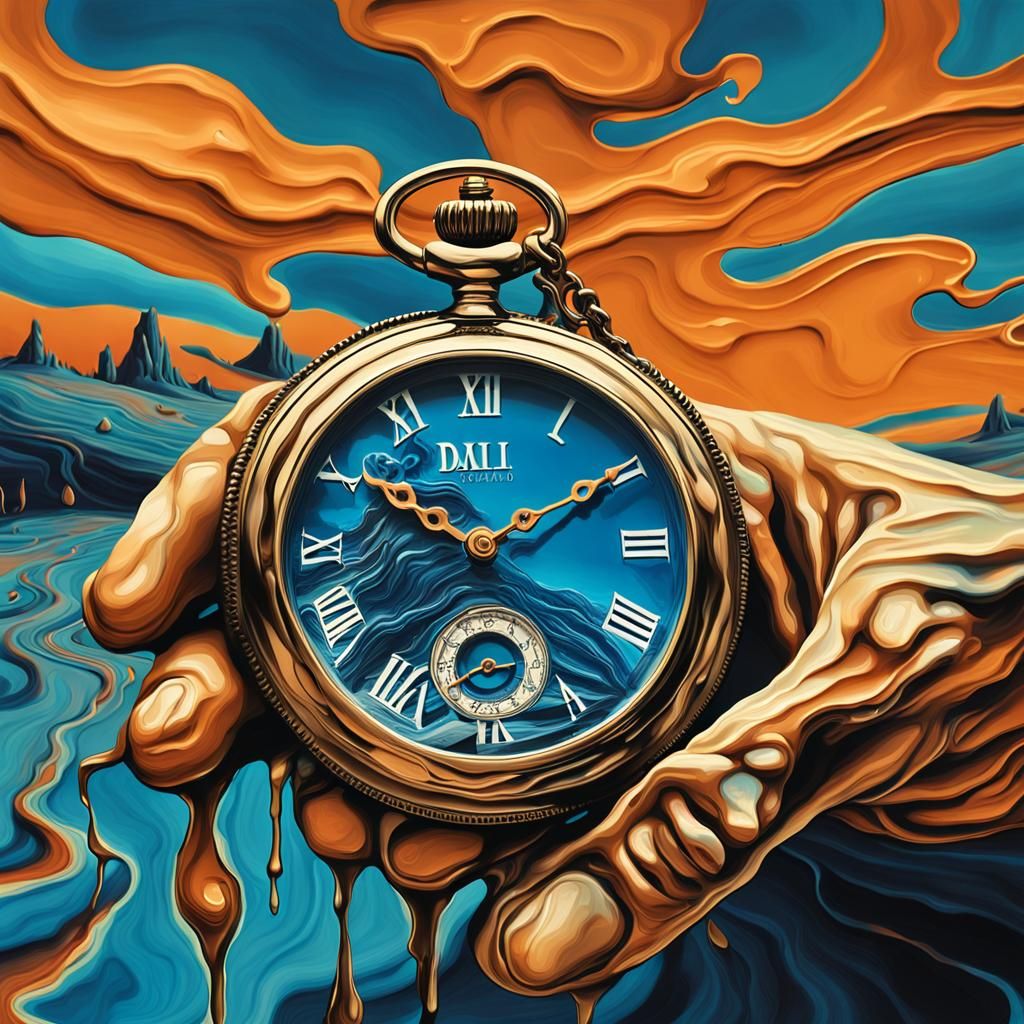 Surreal Melting Pocket Watch in Dream Landscape