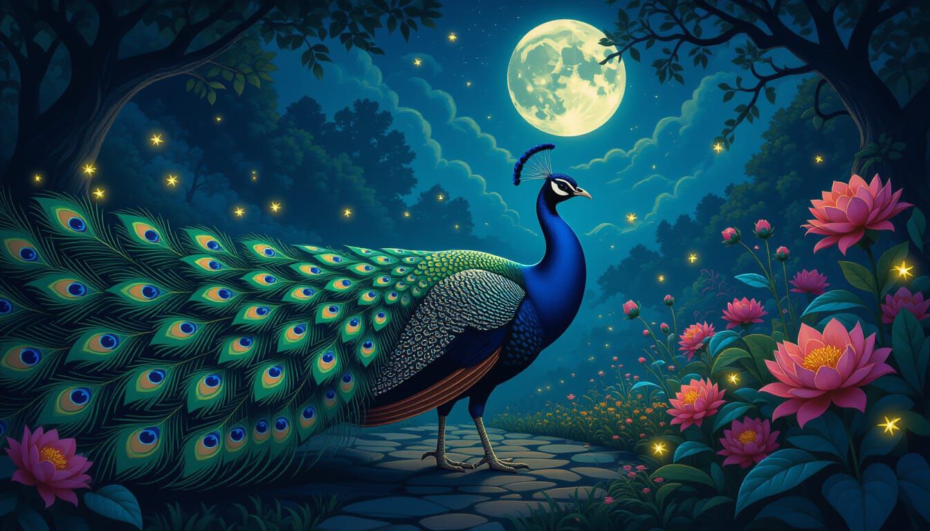 Peacock Serpent Hybrid Struts Through Enchanted Garden