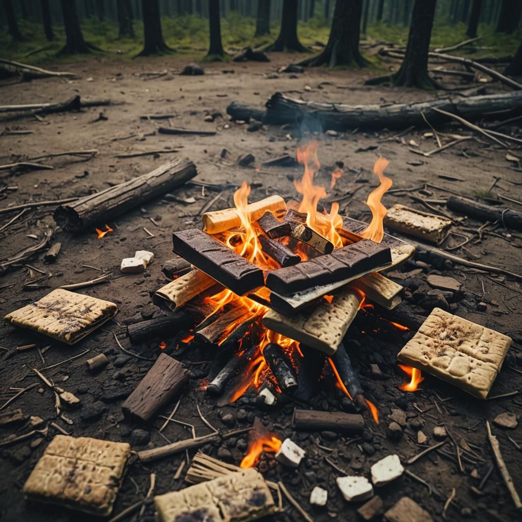 Cinematic S'mores Still Life with Film Grain
