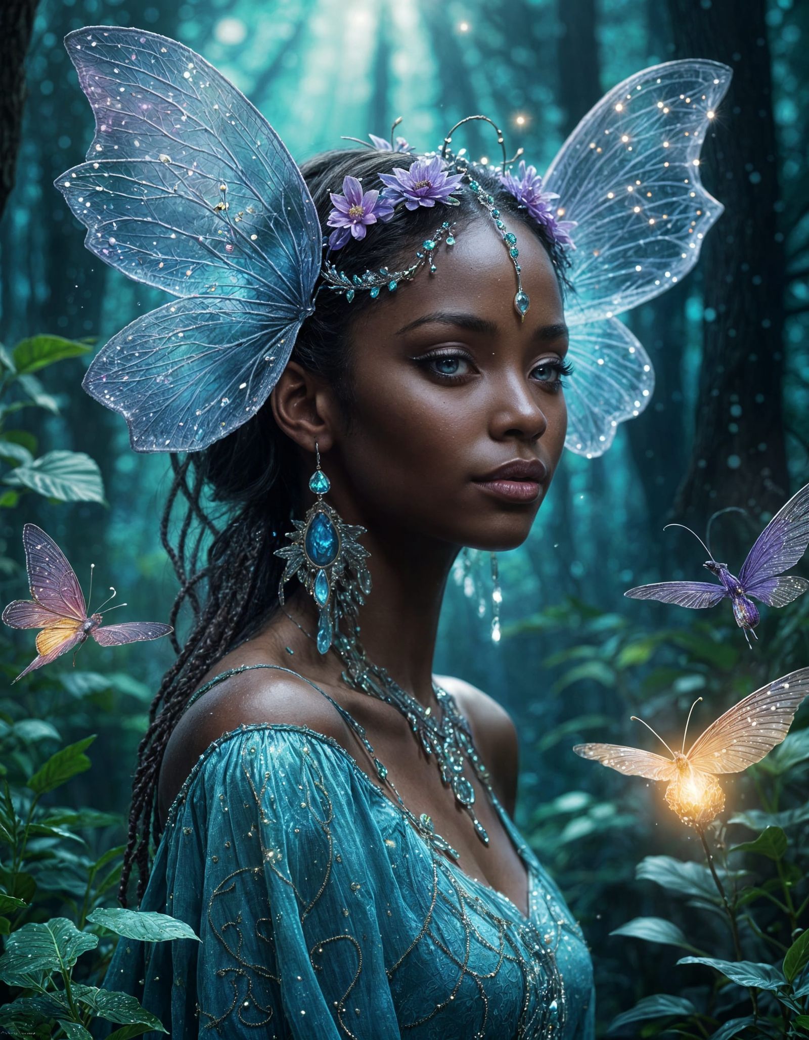 Enchanted African Fairy with Iridescent Wings