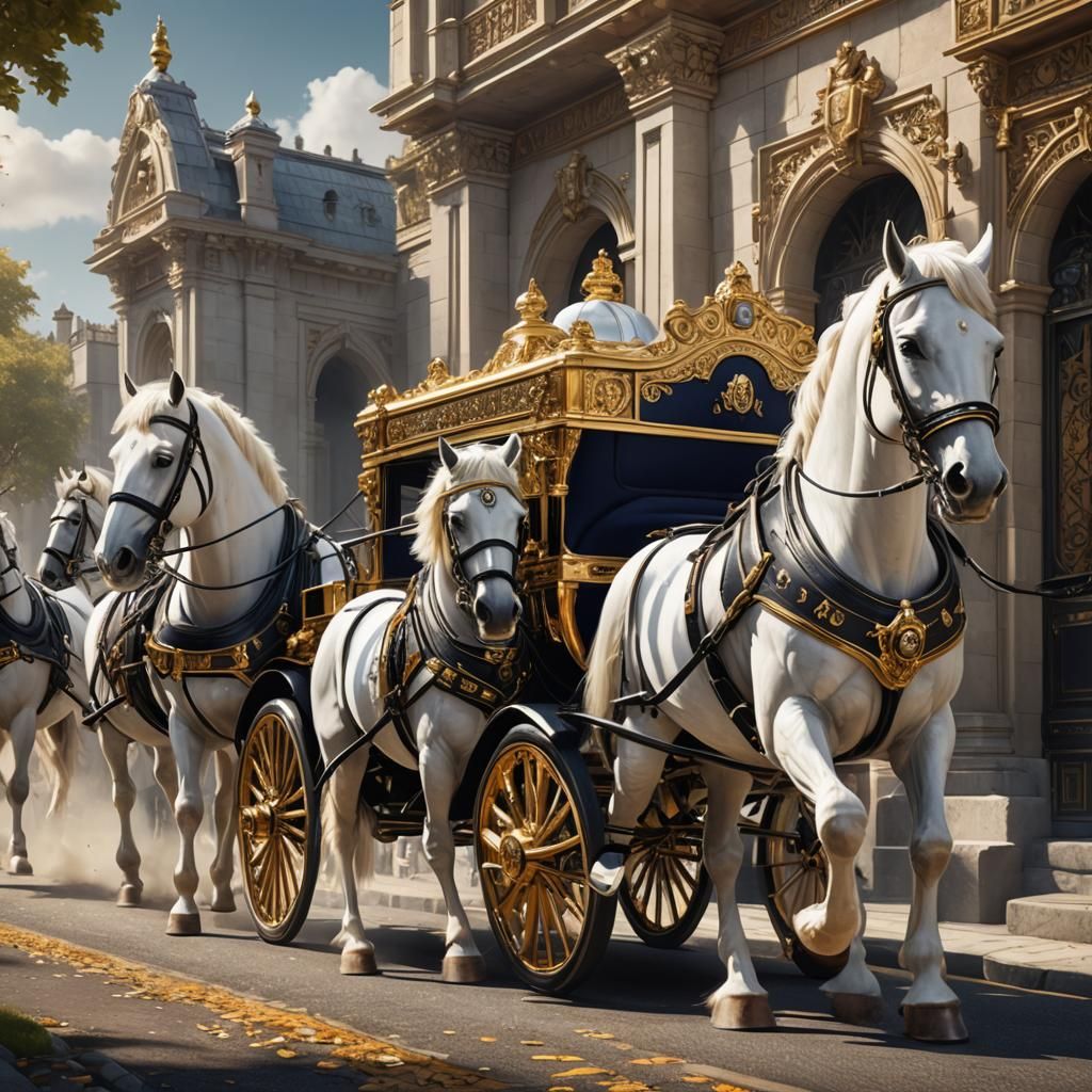 Luxurious Diamond Rolls-Royce Pulled by White Horses