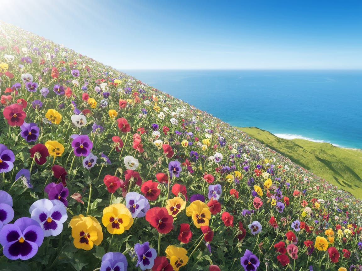 Colorful Hillside Blooms Against Majestic Ocean
