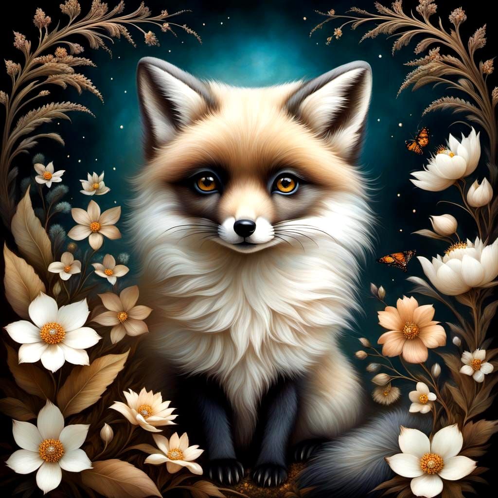 Arctic Fox and Floral Design