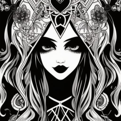 Kawaii Fantasy Witch Line Art Coloring Page