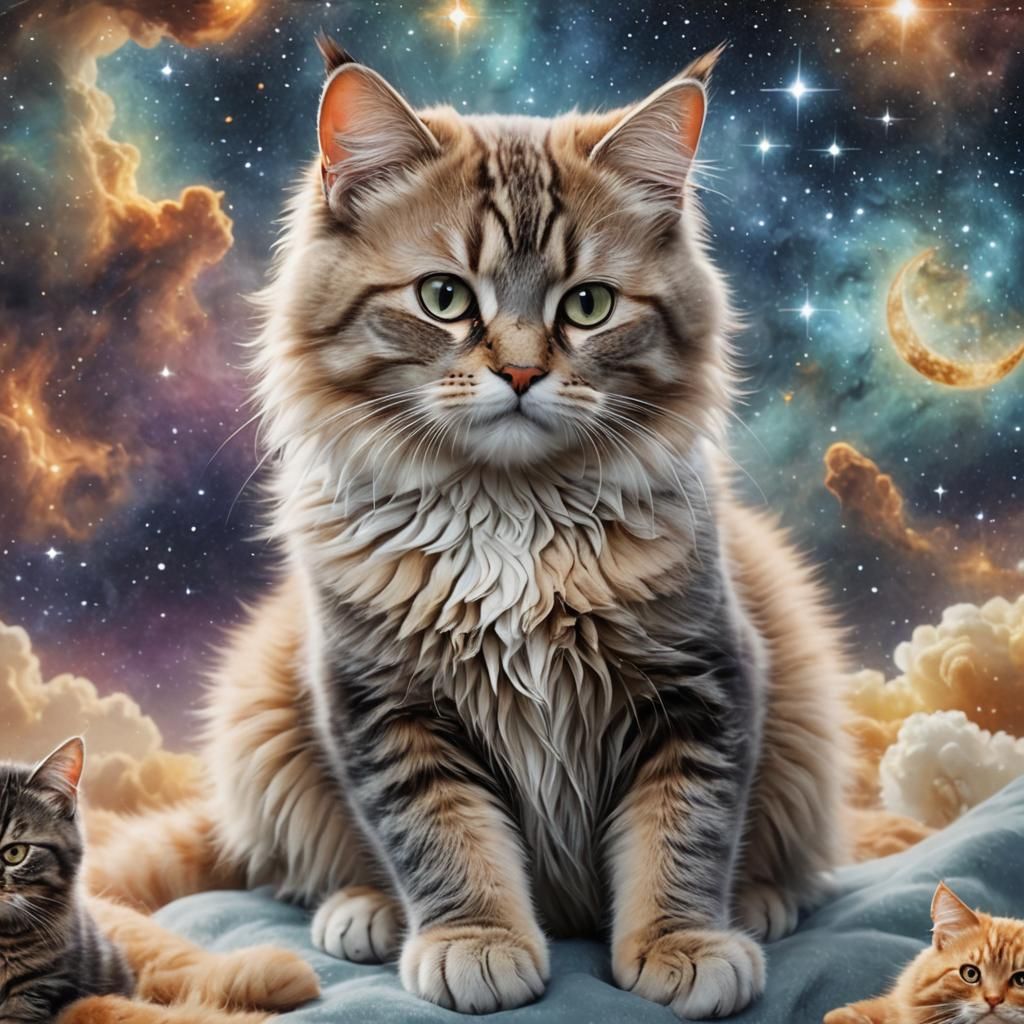 Astral Cat Purring in Hyperrealistic HD