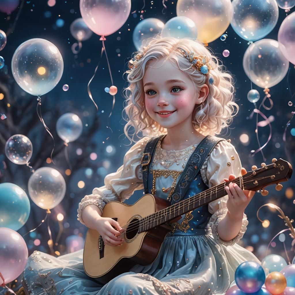 Fantasy Girl Plays Music Under Moonlight