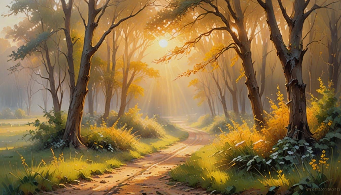 Impressionist Sunbeams: Golden Hues and Soft Light
