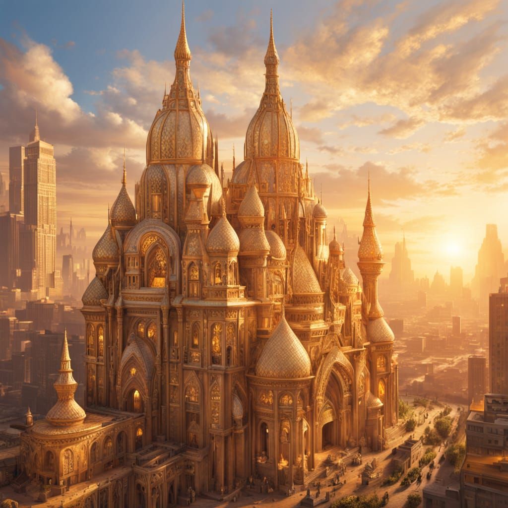 Golden Metropolis Unfolds Under Warm Golden Hour Light