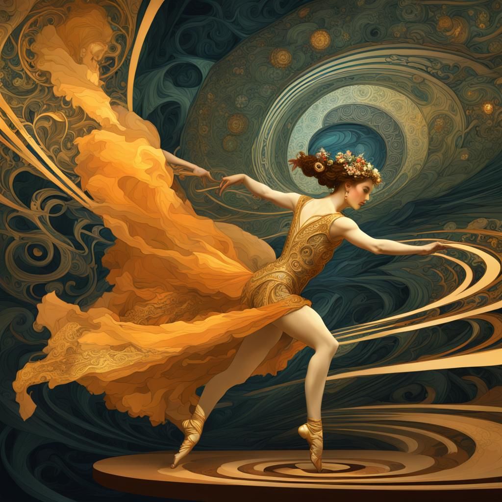 Art Nouveau Dancer in Dramatic Lighting