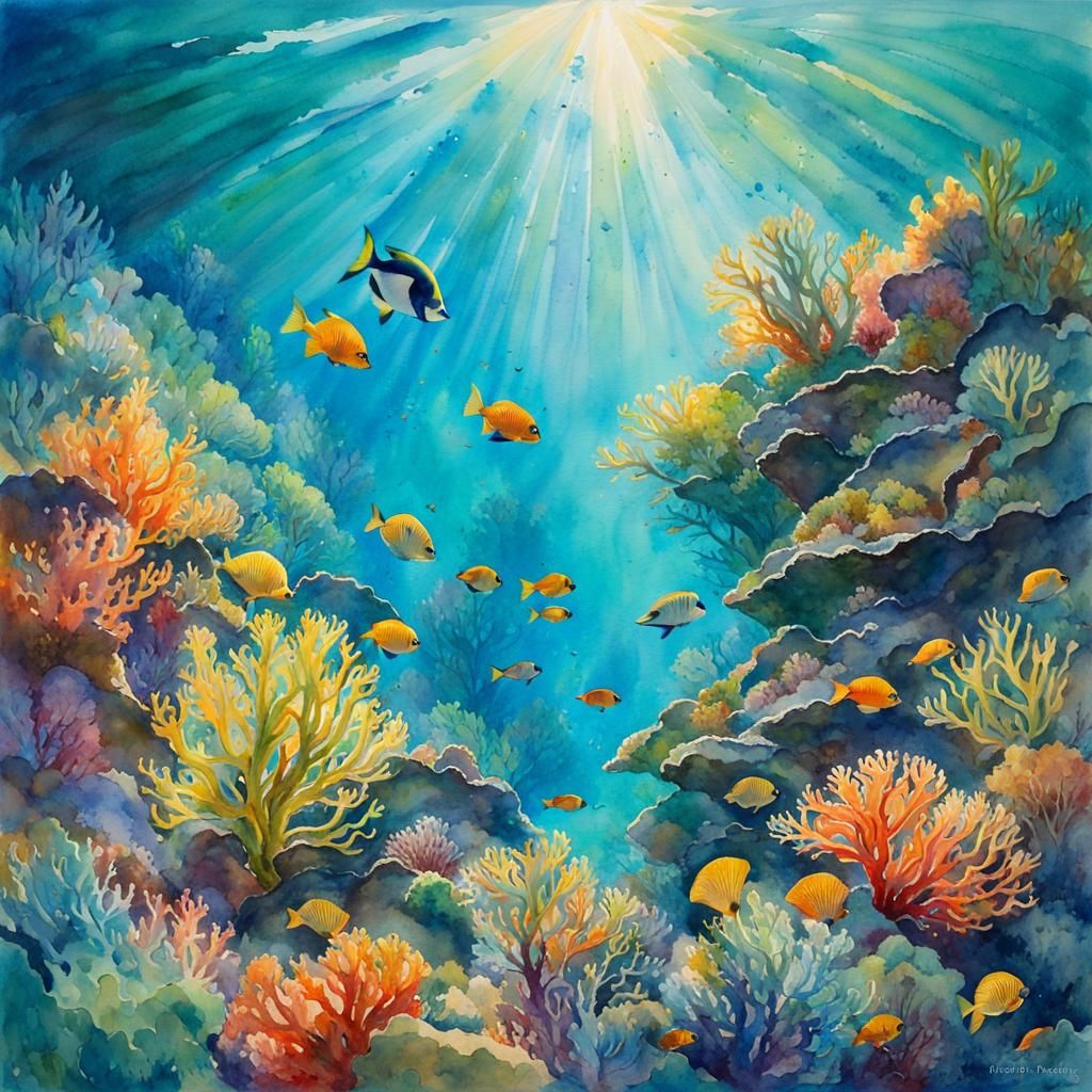 Vibrant Coral Reef: Watercolor Painting