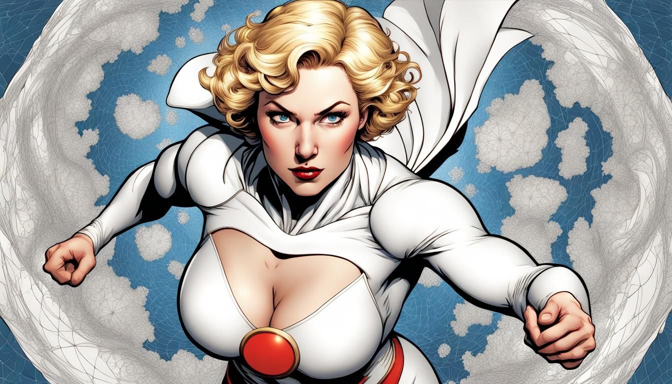 Power Girl vs Villains in Rockwell Style