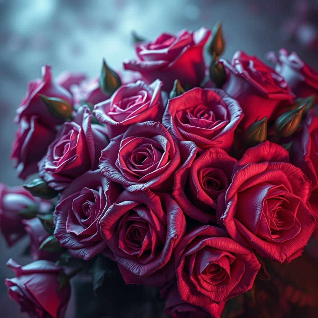 Vibrant, Hyper-Detailed Rose Bouquet in Dreamy, High-Resolut...