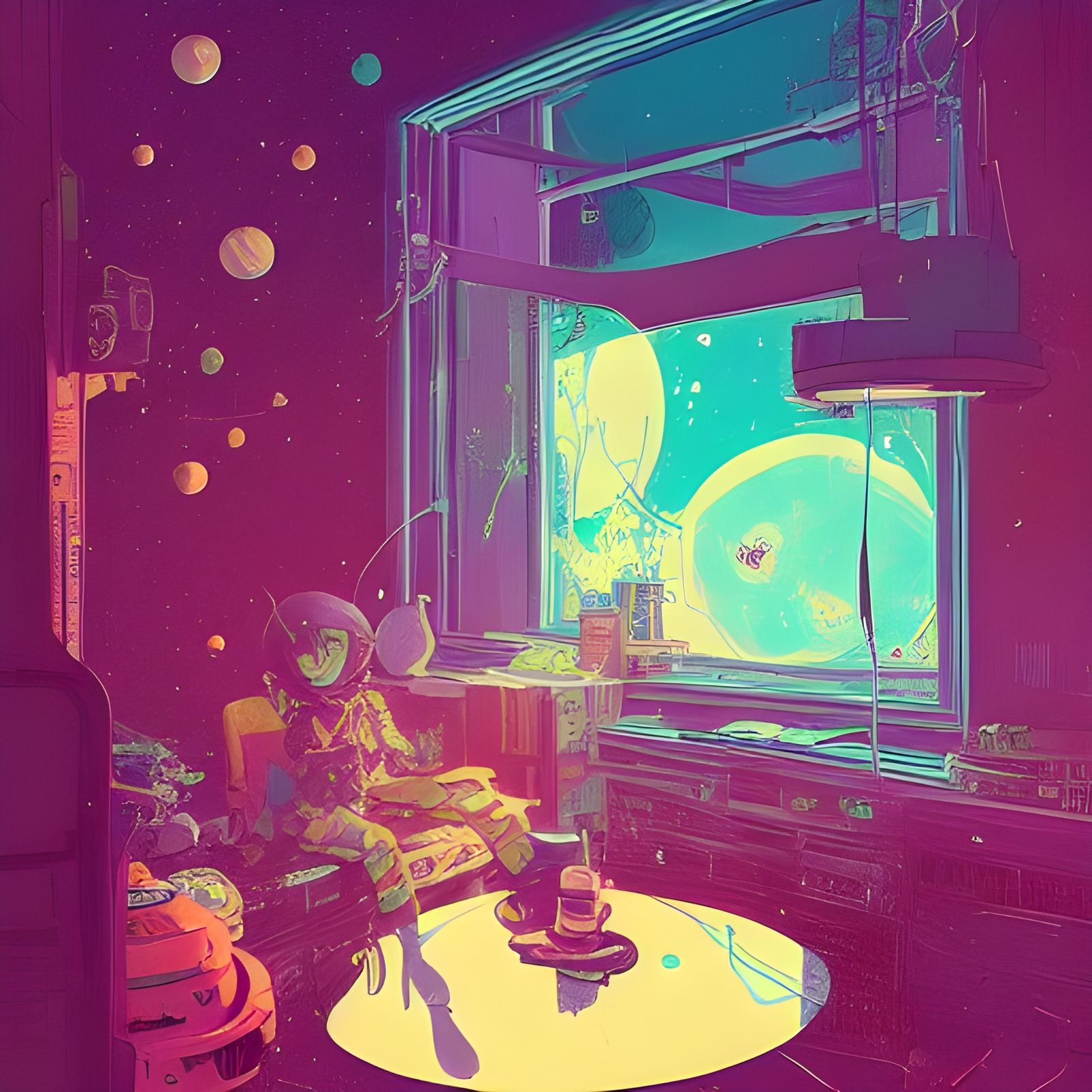 Cute Lazy Space Scene: Cel-Shaded Matte Photography