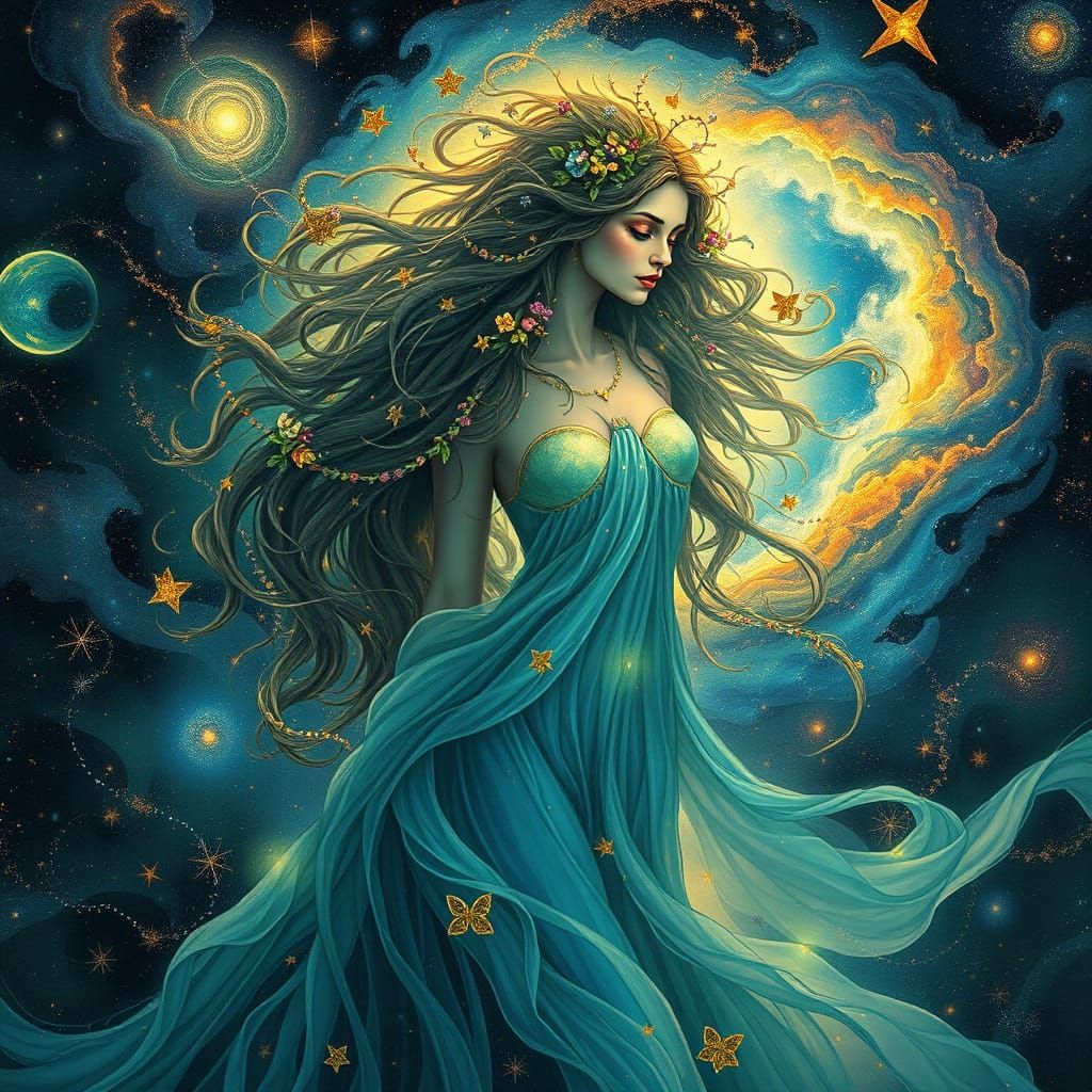 Cosmic Goddess Emanating Celestial Power
