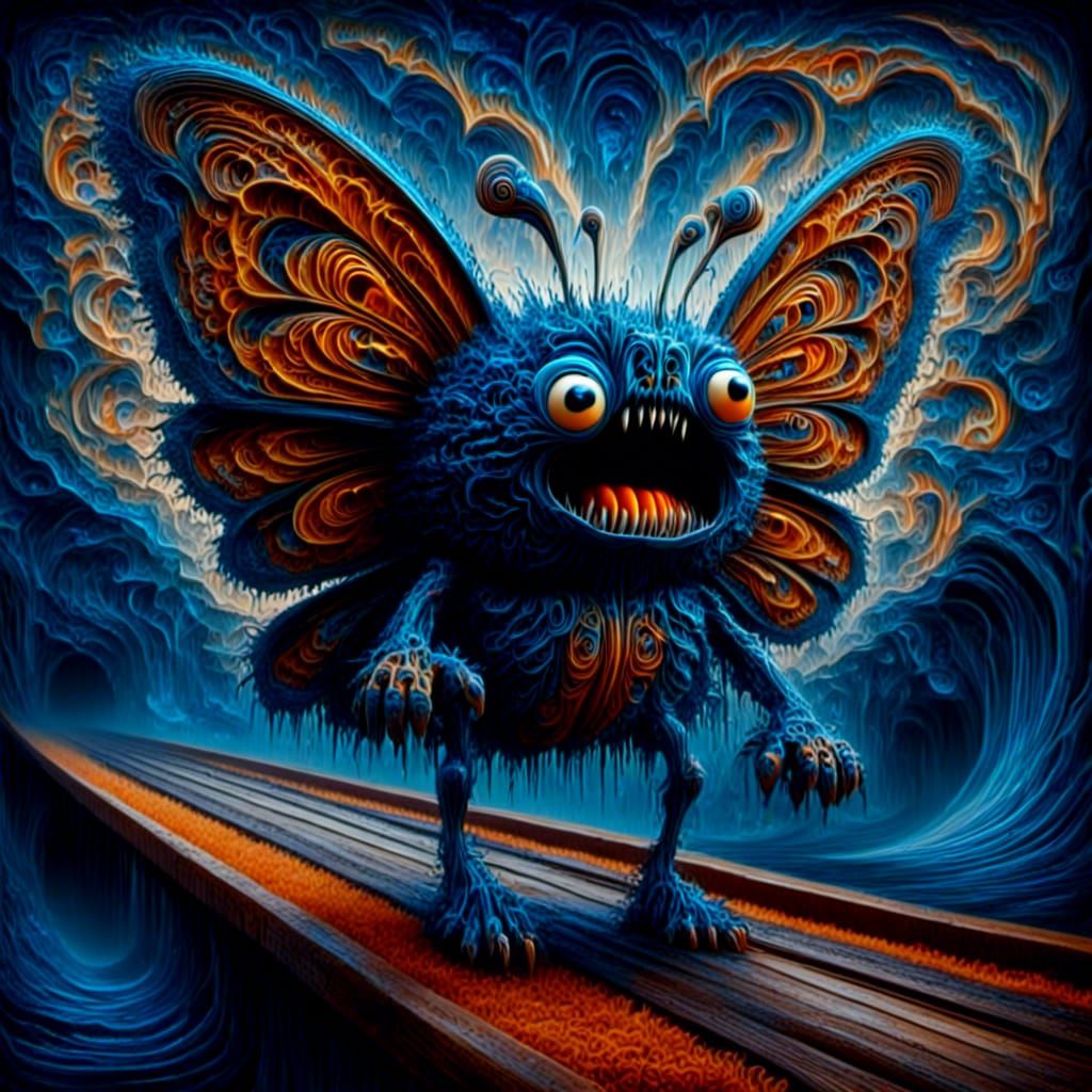 An intensely emotive anthropomorphic screaming butterfly wea...