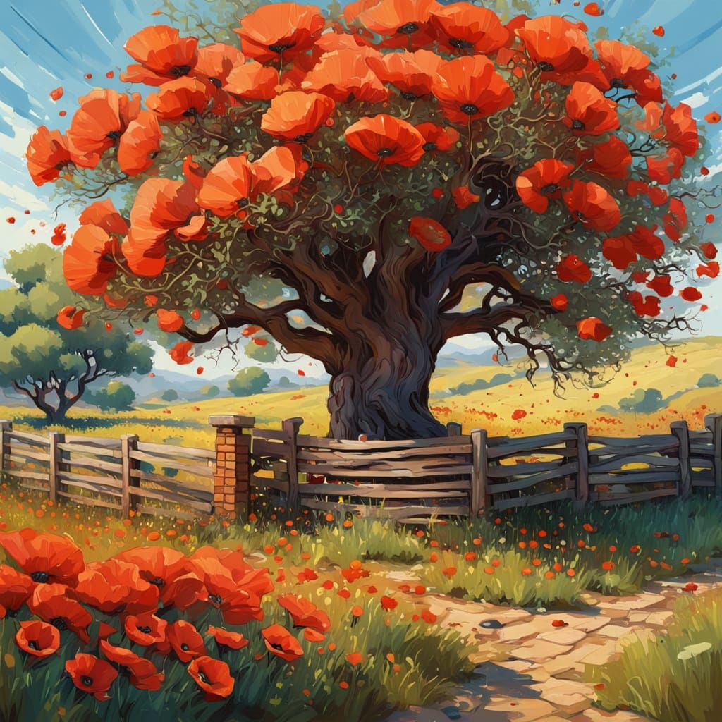 Poppy Field Concept Art in Impasto Style