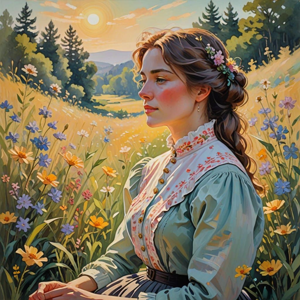 Impressionist Woman in Wildflowers