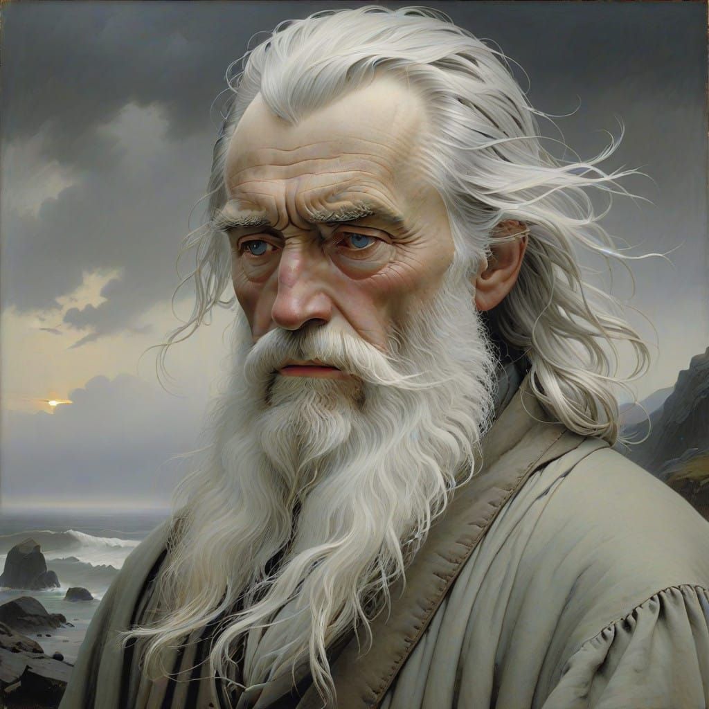 Solemn Wizard Contemplates Endless Sea