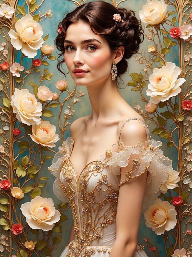 Audrey Hepburn Portrait in Stained Glass Style