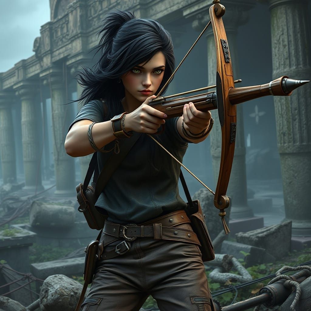 Gritty Post-Apocalyptic Warrior in Ancient Ruins