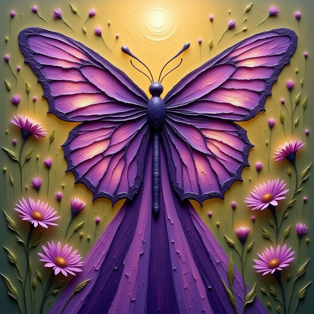 Woman in Purple Butterfly Dress, Textured Render