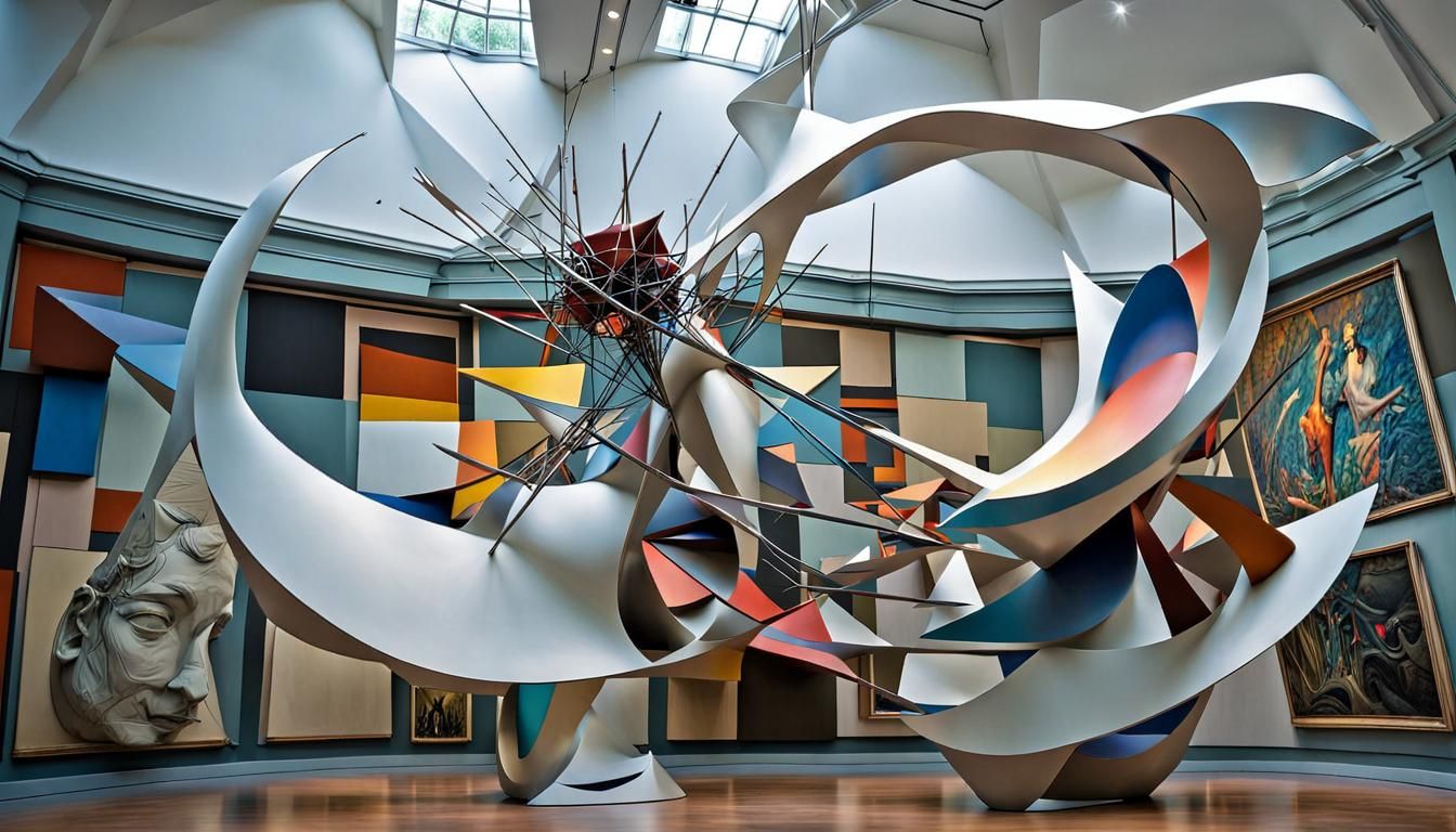 Surreal Gallery View with Abstract Sculptures