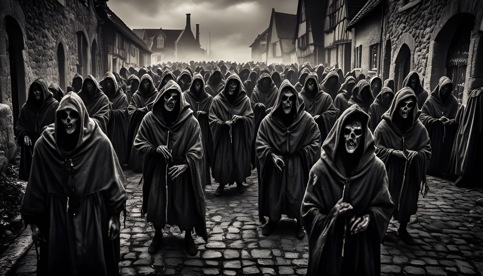 Demonic Zombie Horde vs Hooded Monks in Gothic Village