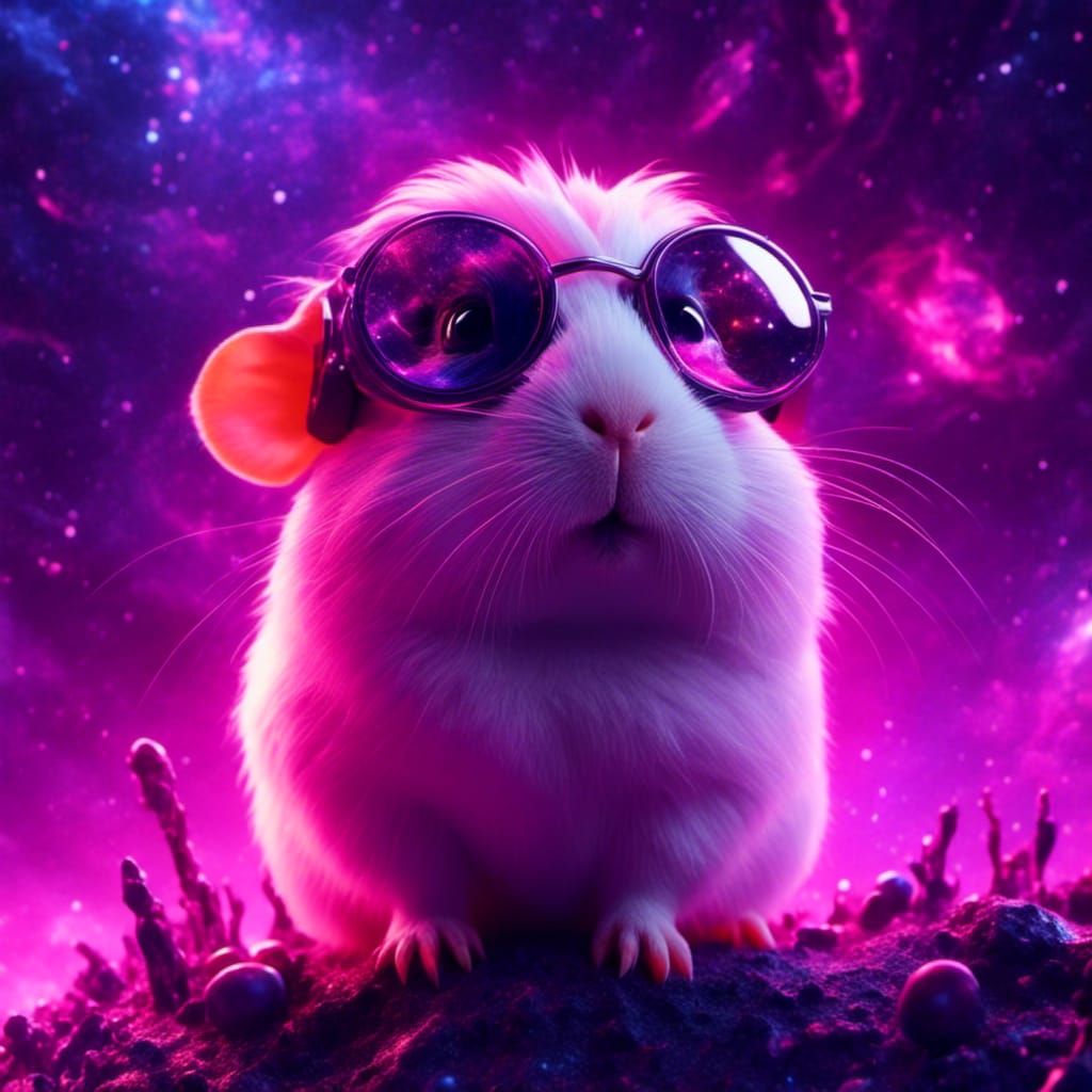 Alien Guinea Pig in Synthwave Galaxy