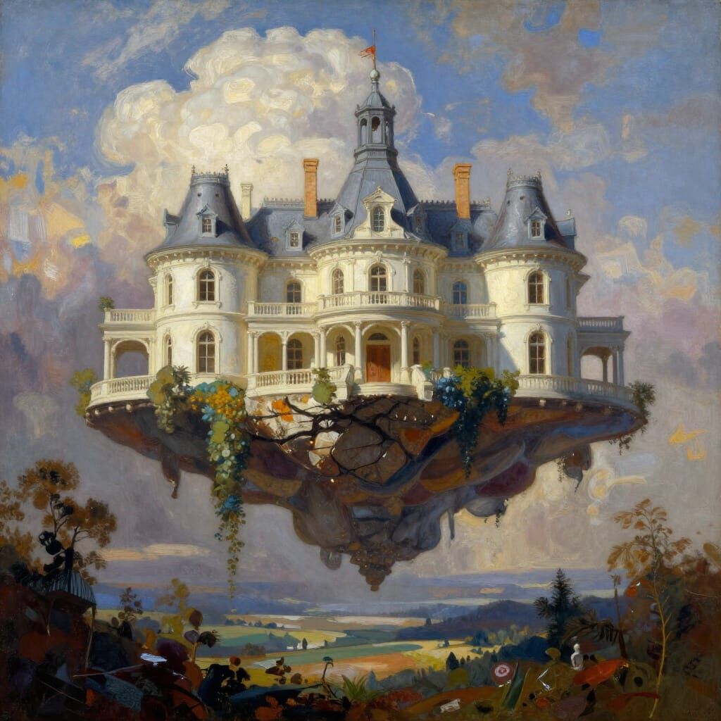 Floating Mansion Landscape in Frazetta Style