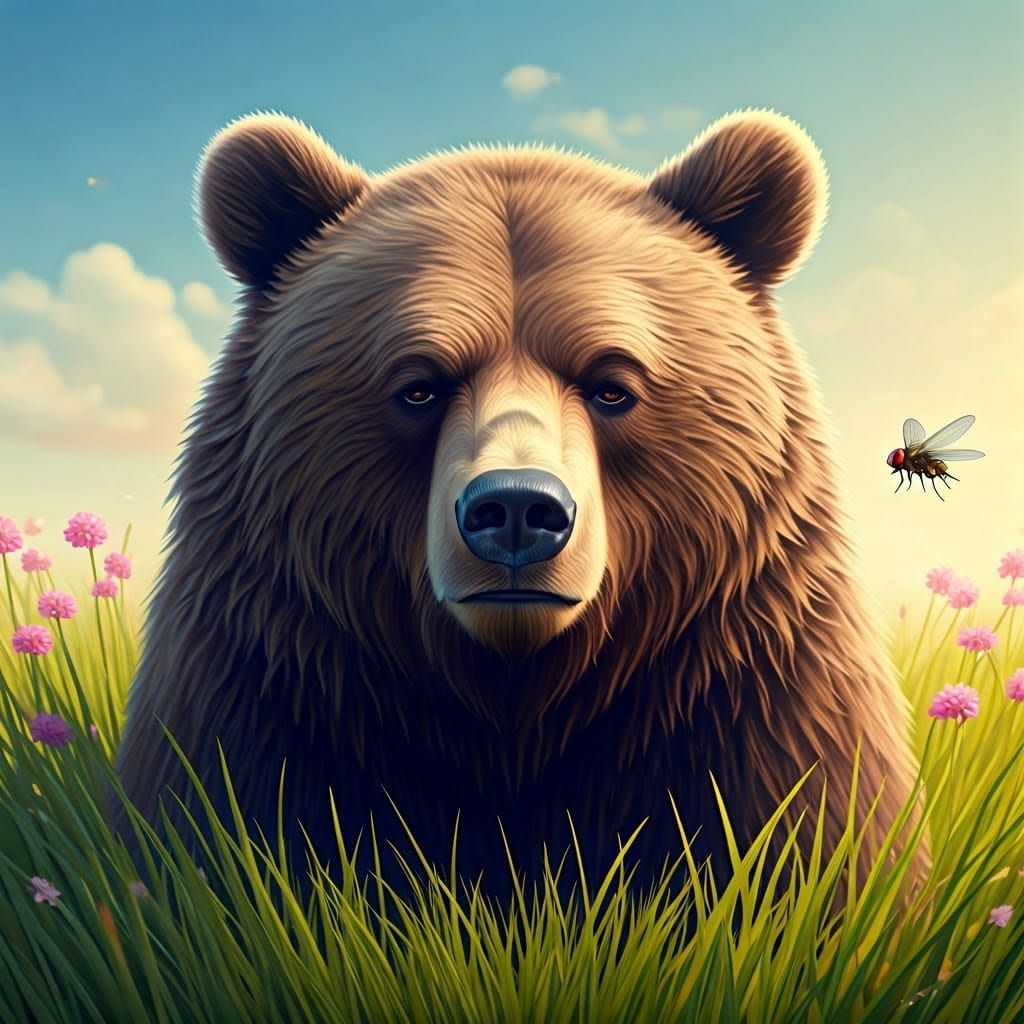 Annoyed Bear and Fly in Expressive Brushstrokes