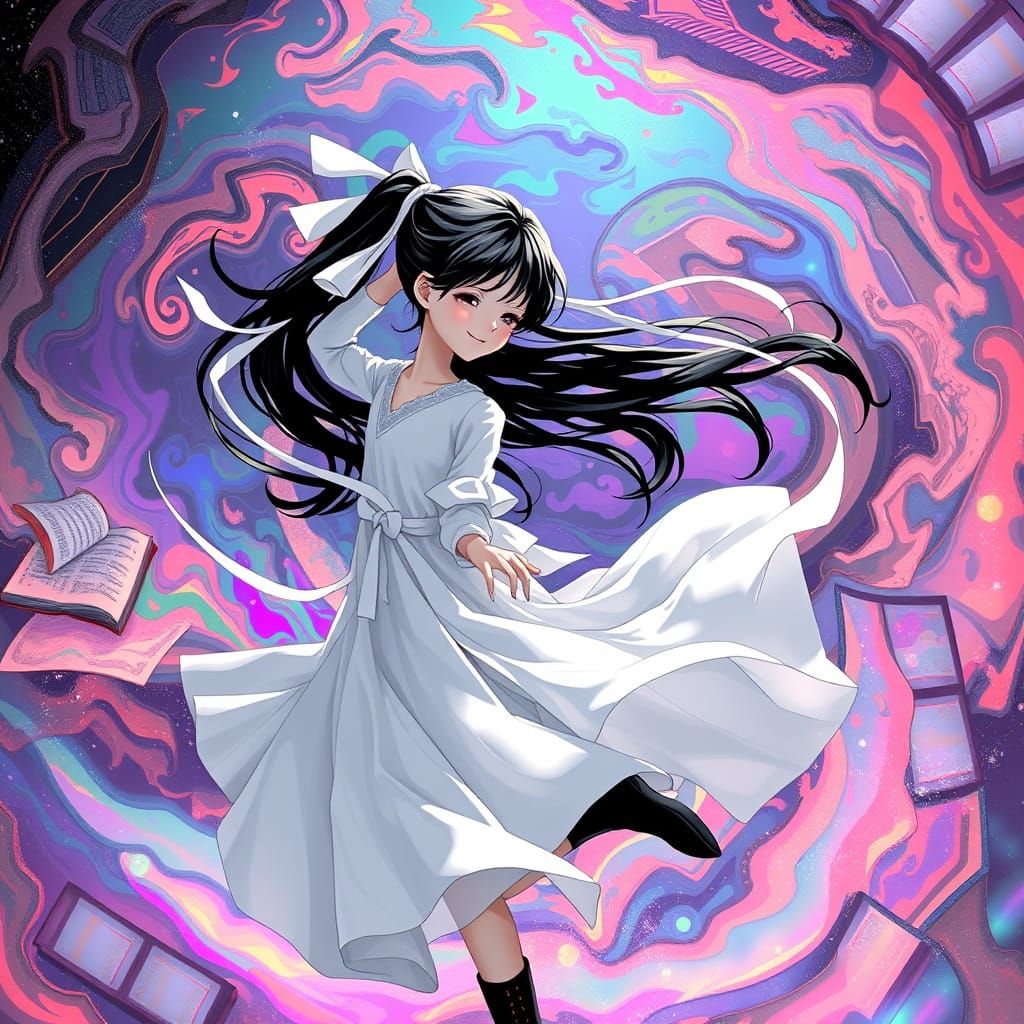 Mysterious Girl in Vibrant Fantasy Realm