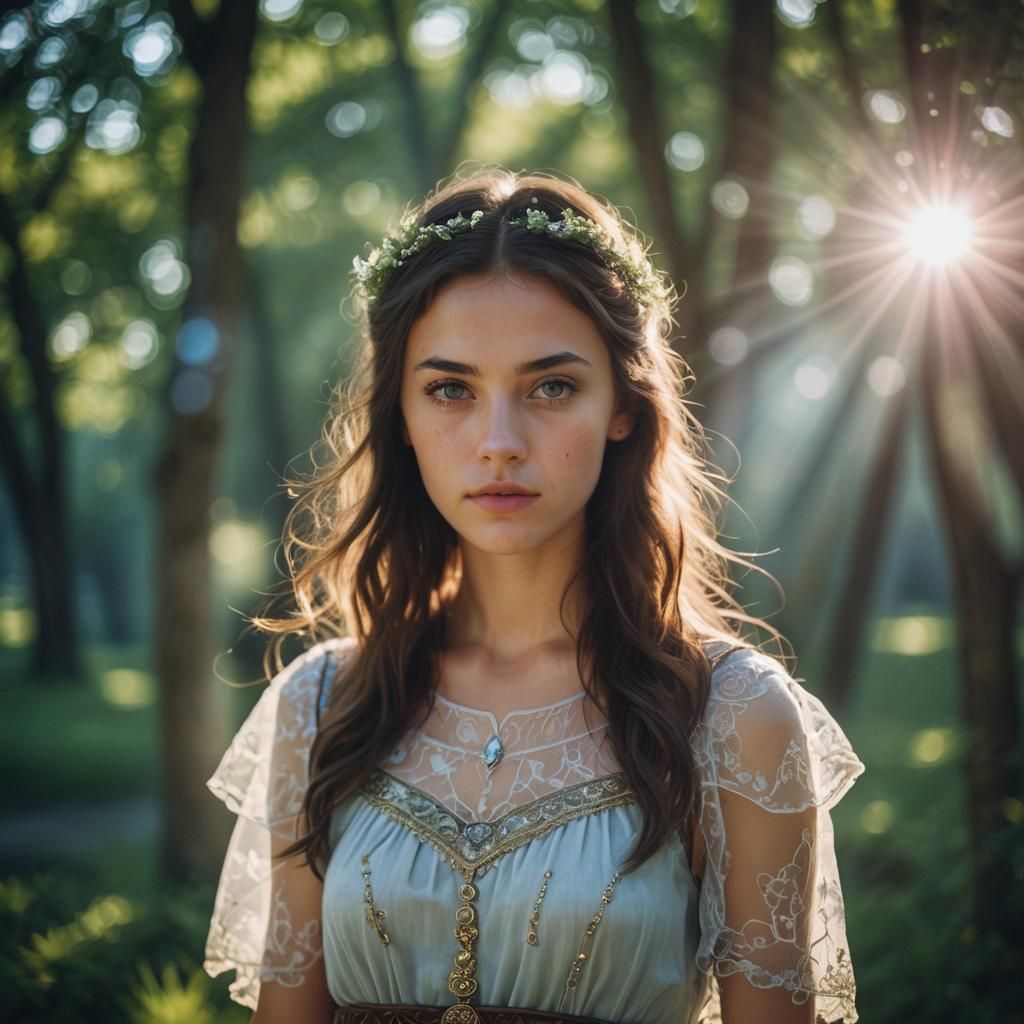 Brunette in Viking Dress with Vapor Light