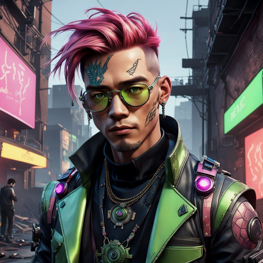Cyberpunk Male in a Dystopian Alleyway