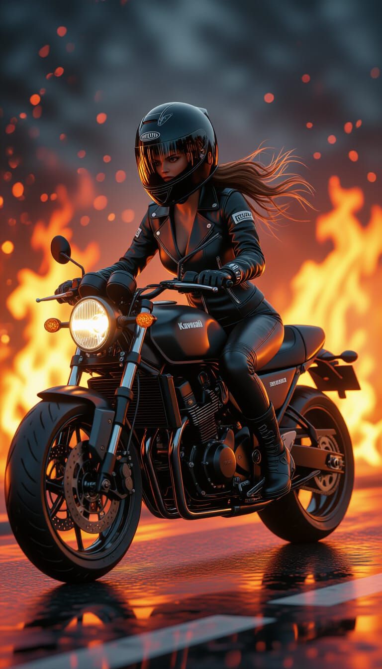 Motorcycle Rider in Hyperrealistic 3D Style