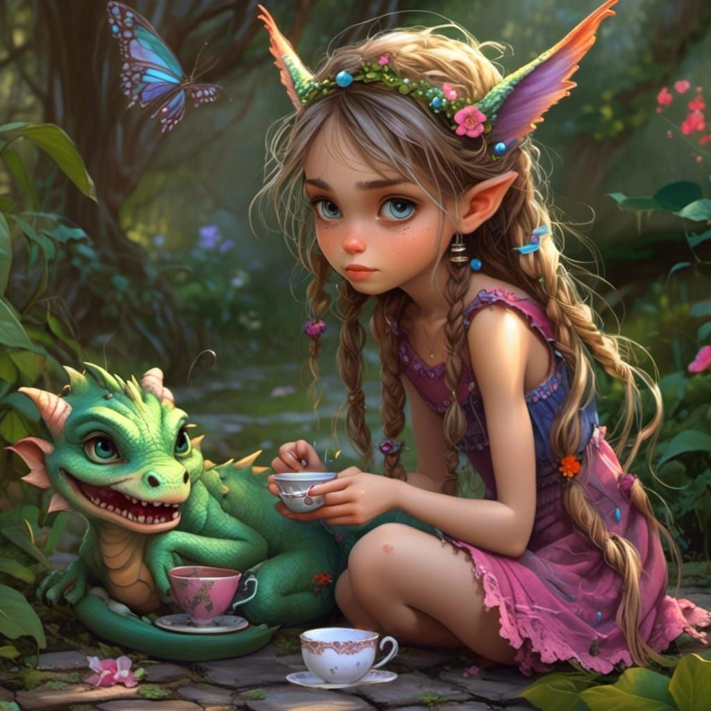 Pixie and Dragon Tea Party in Garden