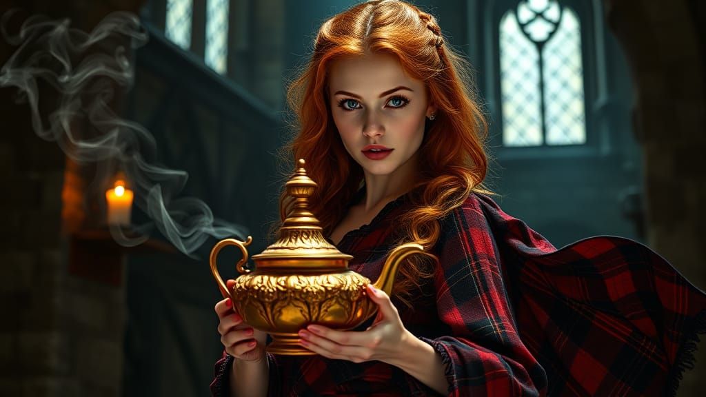 Ginger Goddess Wards Off Spirits in Gothic Castle