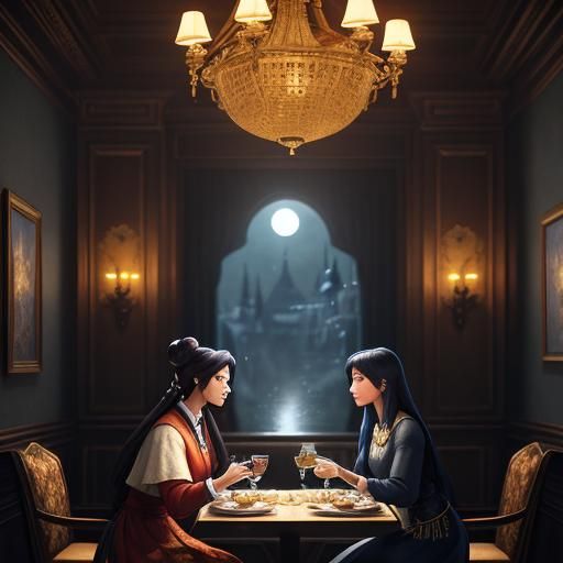 Dogs on a Date: Fantasy Oil Painting