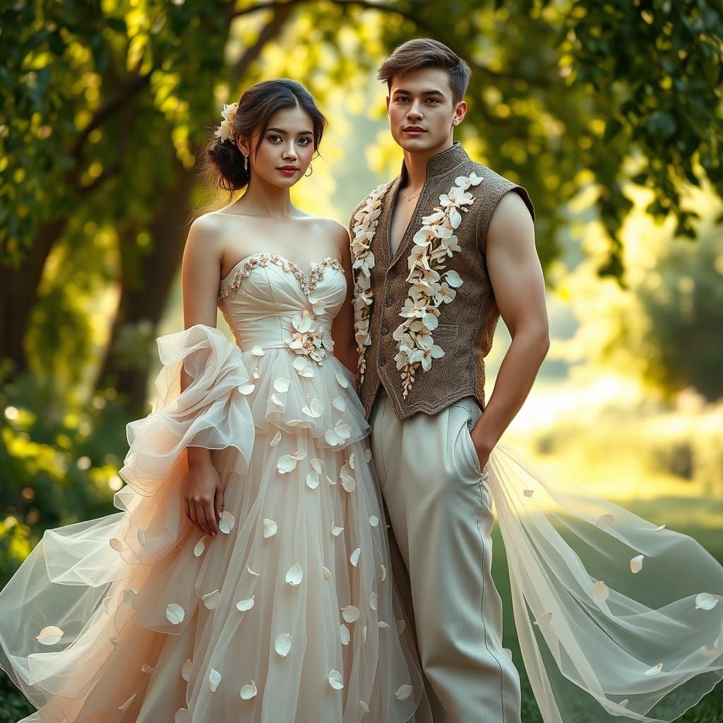 Romantic Couple in Jasmine Petal Gown